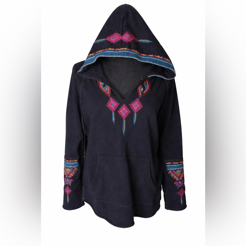 Johnny Was Embroidered Boho Hoodie Sweatshirt Tribal Festival‎ Cotton- Small